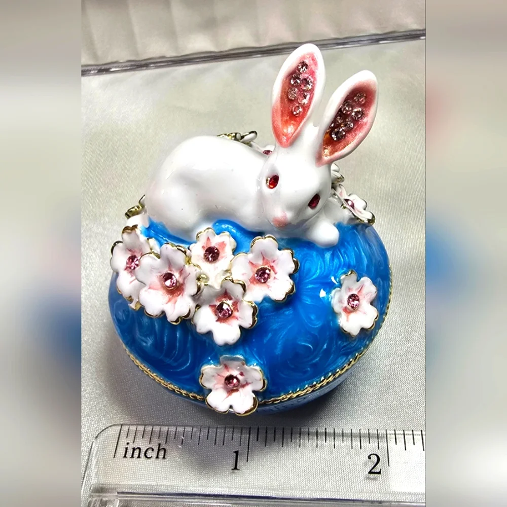 Crystal Blue Bunnu Figurine Enameled Trinket Box.